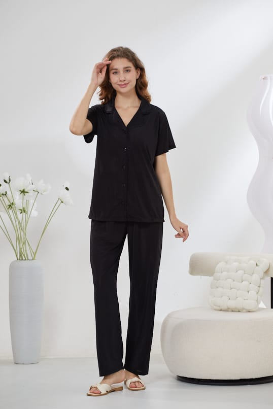 4-Piece Pure Silk Nightwear Set - Rosvian Black