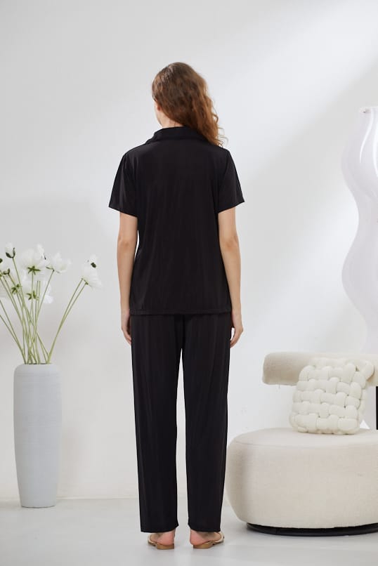 4-Piece Pure Silk Nightwear Set - Rosvian Black