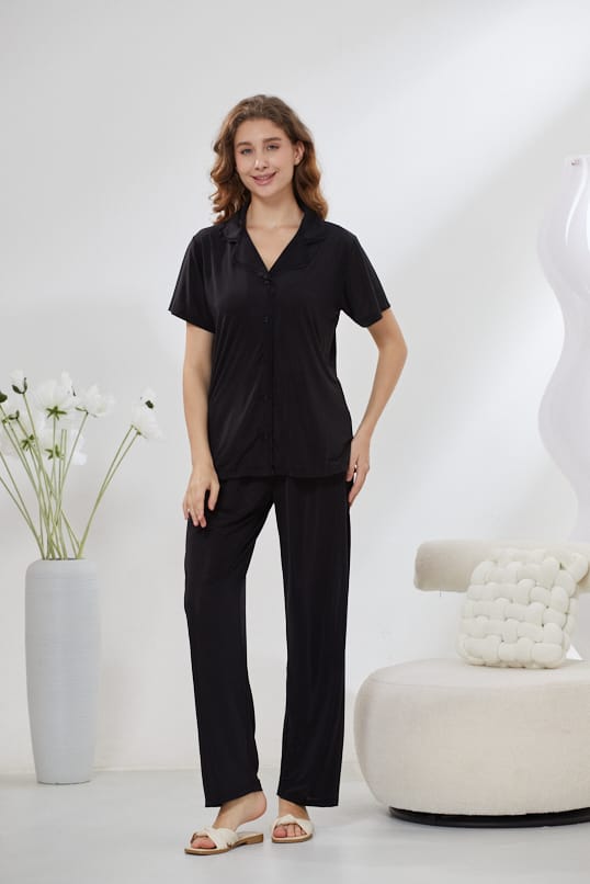 4-Piece Pure Silk Nightwear Set - Rosvian Black