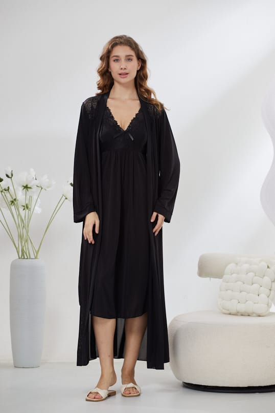 4-Piece Pure Silk Nightwear Set - Rosvian Black