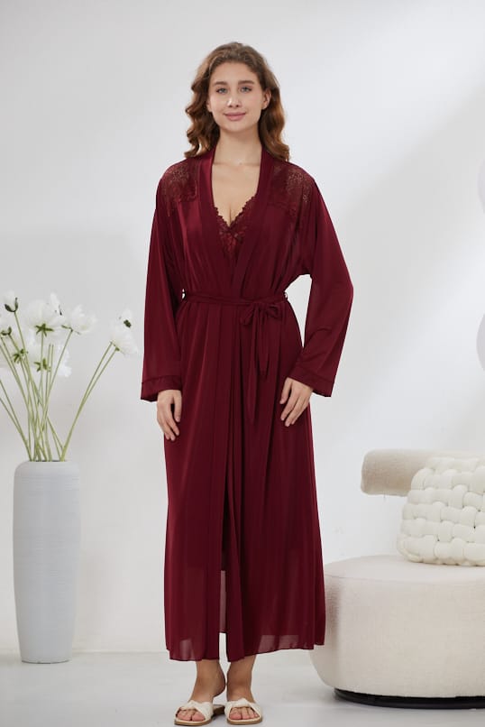 4-Piece Pure Silk Nightwear Set - Rosvian Maroon