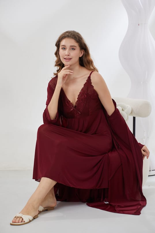 4-Piece Pure Silk Nightwear Set - Rosvian Maroon