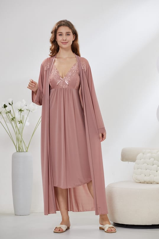 4-Piece Pure Silk Nightwear Set - Rosvian Pink