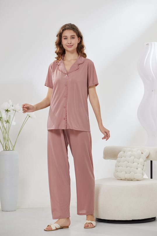4-Piece Pure Silk Nightwear Set - Rosvian Pink