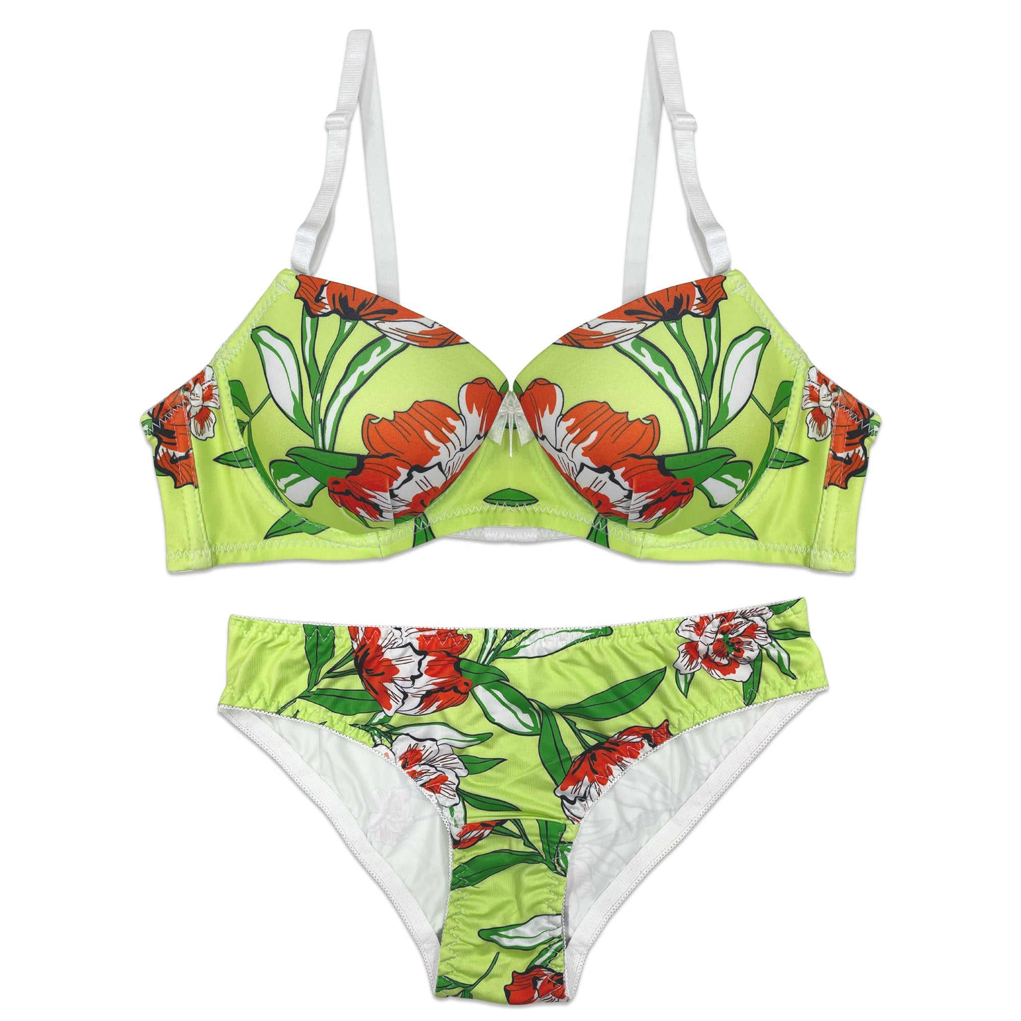 Padded Bra Set - Green Floral