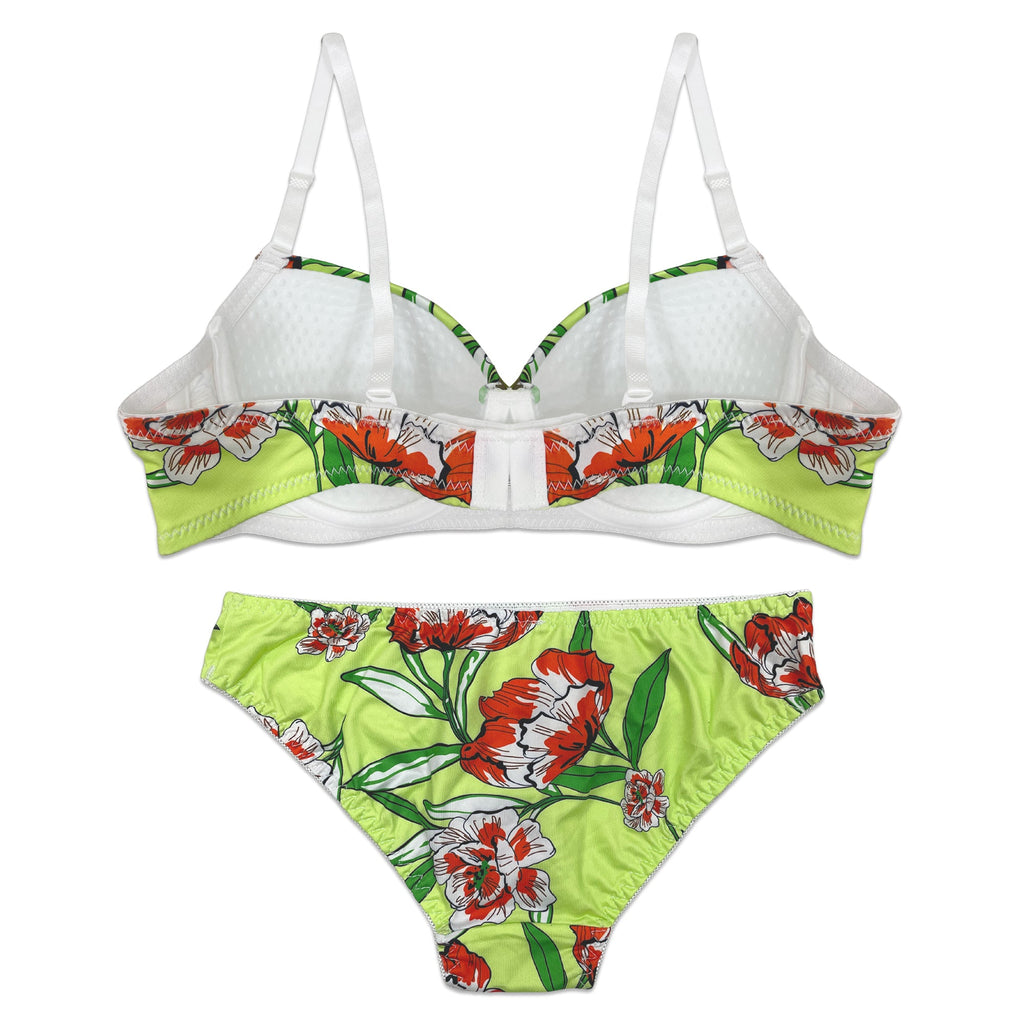 Padded Bra Set - Green Floral