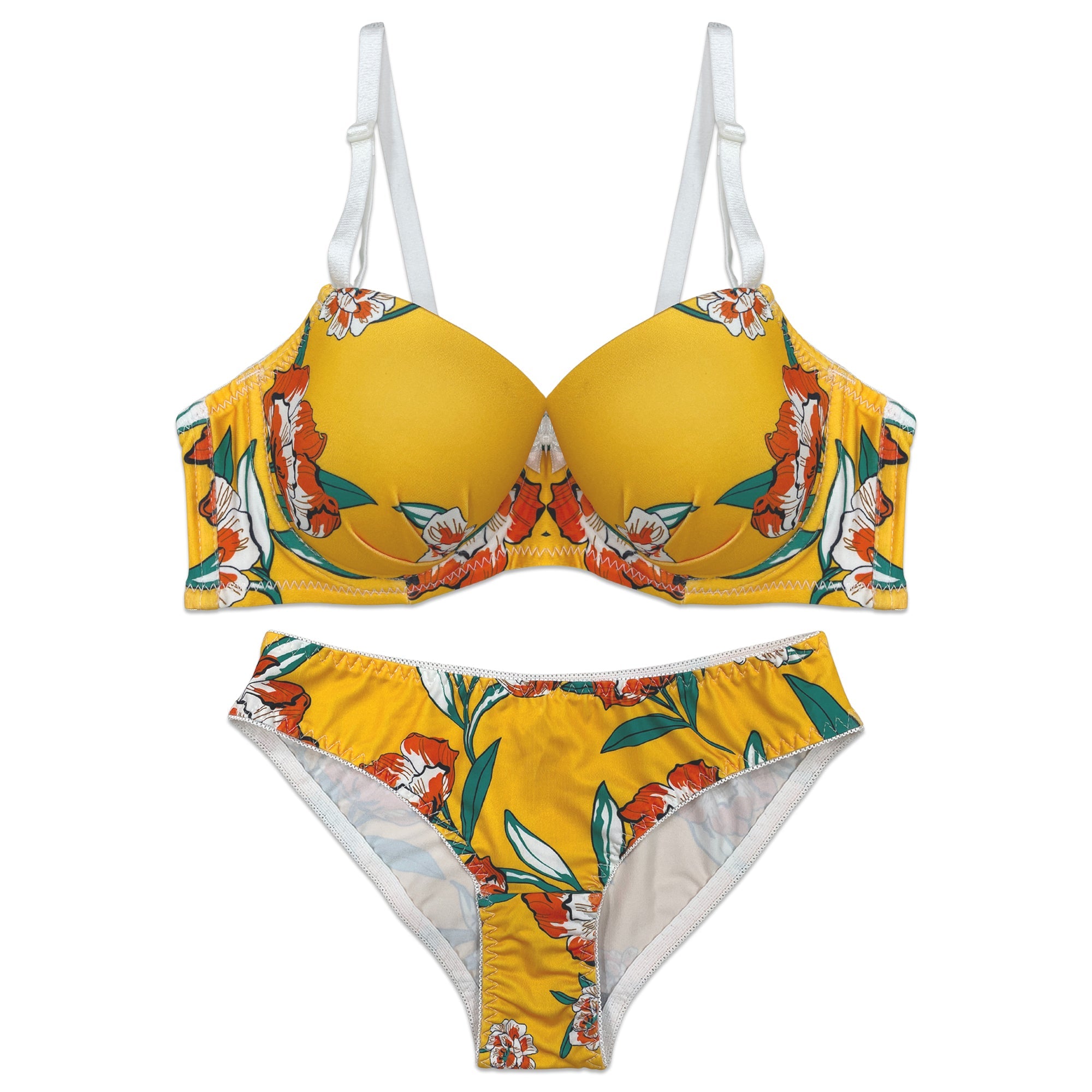 Padded Bra Set - Yellow Floral
